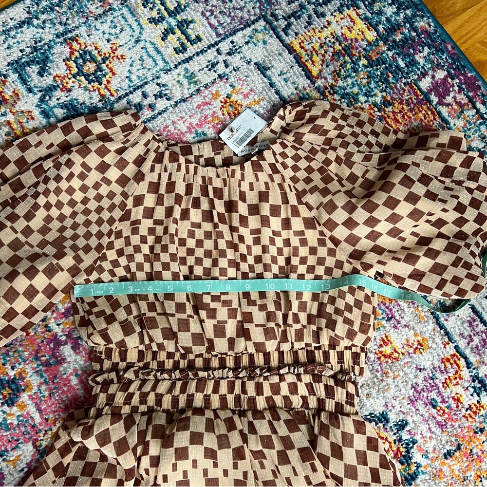 Moon River Tan and Brown Checkered Dress - Picture 15 of 16